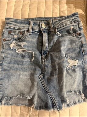 American Eagle Outfitters Light Blue Distressed Denim Skirt